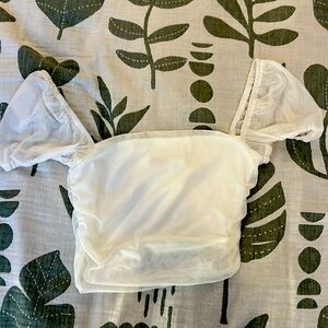 Off Shoulder Crop Top - Delicate Boho - Semi Sheer Sleeves Sz 2/XS